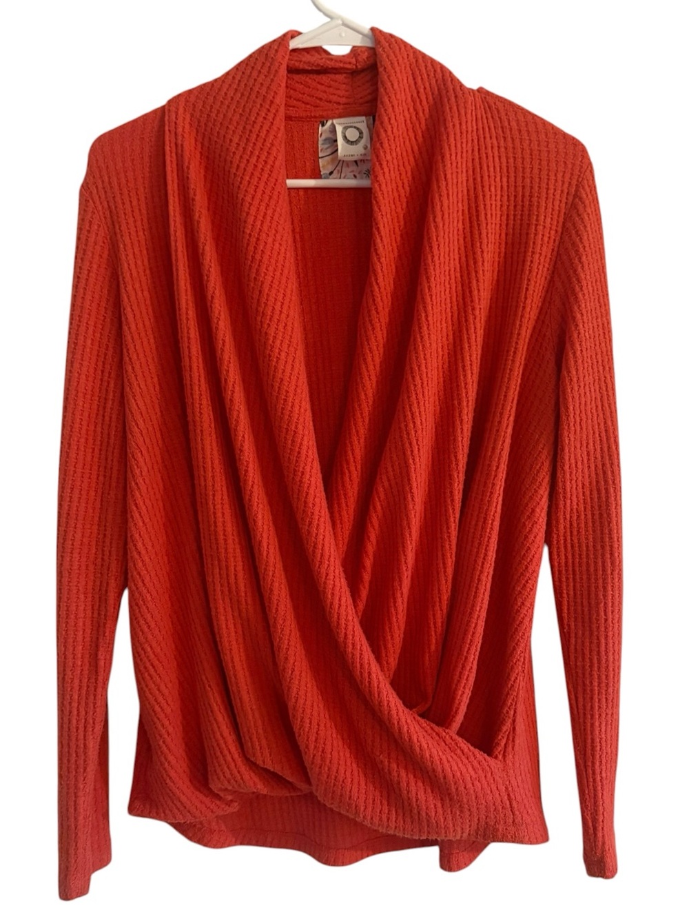 Anthropologie Akemi + Kin Woodruff Sweater Waffle Knit Wrap Orange Size Small